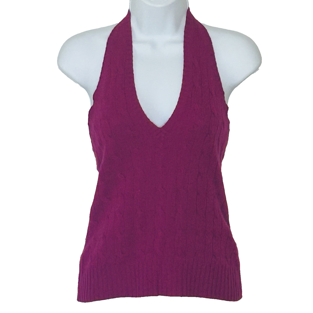 Ralph Lauren Cashmere Halter Top S Pink Cable Knit Old Money Luxury Minimalist